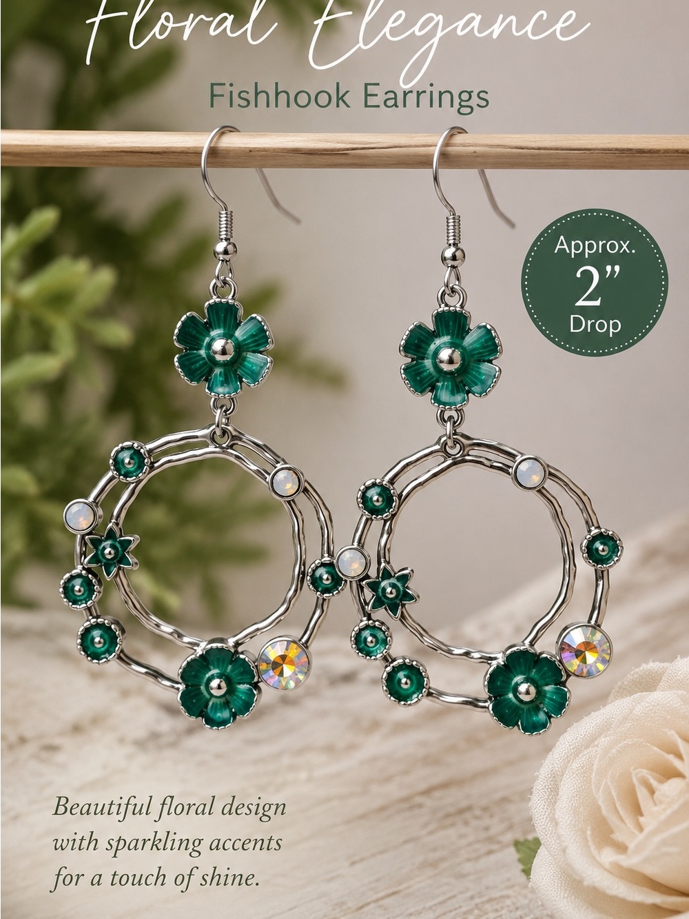 paparazzi Emerald Floral Hoop Fishhook Earrings